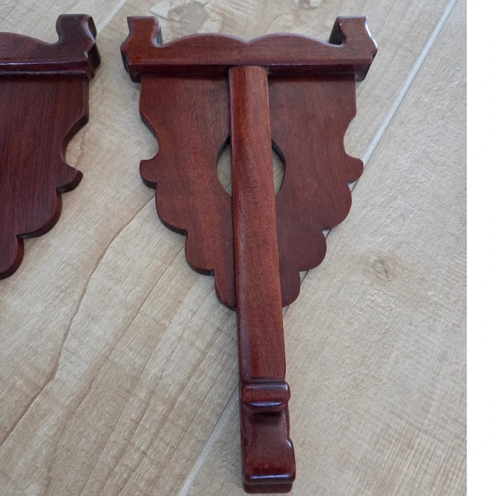 Vintage Wooden Shelf Brackets Pair‎ Decorative Ornate Dark Wood Wall Mount